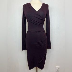 Aritzia Wilfred Free Klum Burgundy Space Dye Faux Wrap Dress Size S
